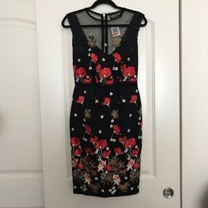 Bronx & Banco Bianca embroidered floral mesh black red 4 pencil